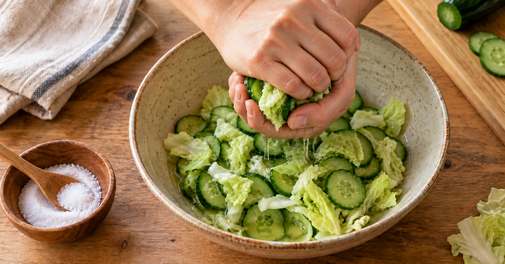 野菜塩もみ　絞る