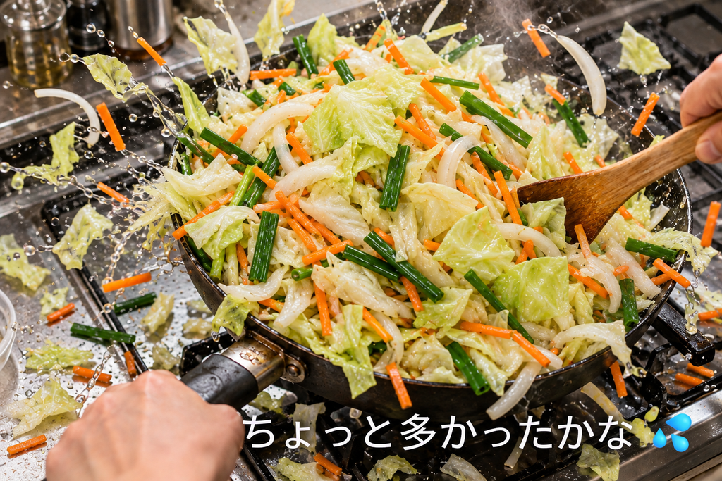 野菜炒め具材入れすぎ